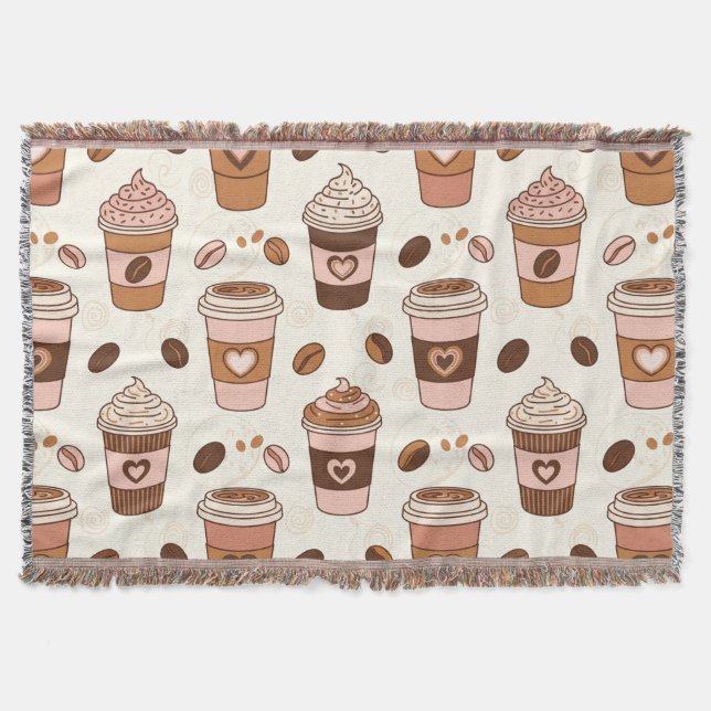 Cosy Coffee Cup Pattern (12) Throw Blanket (Front)