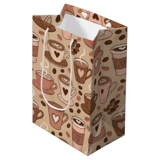 Cosy Coffee Cup Pattern (1) Medium Gift Bag (Front Angled)