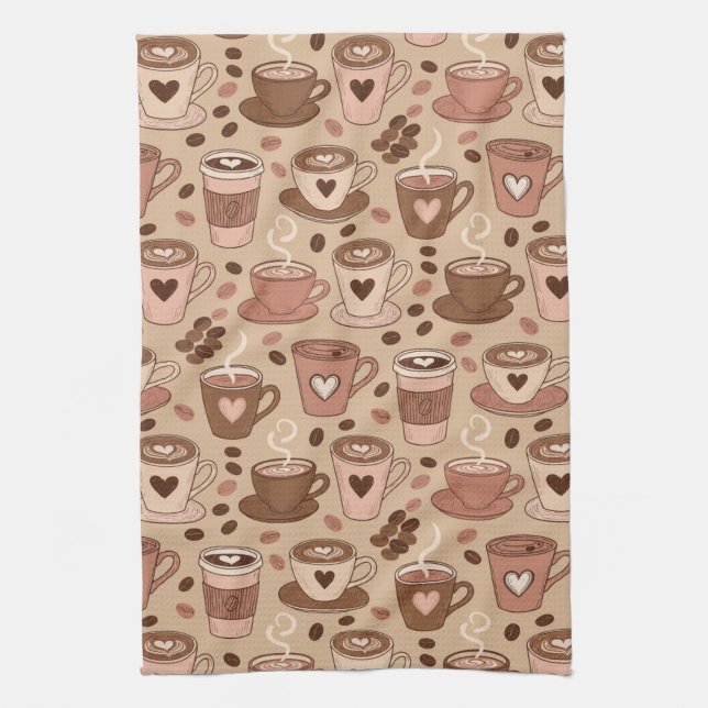 Cosy Coffee Cup Pattern (1) Tea Towel (Vertical)