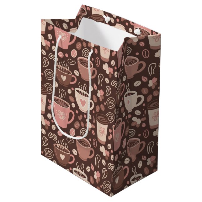 Cosy Coffee Cup Pattern (2) Medium Gift Bag (Front Angled)