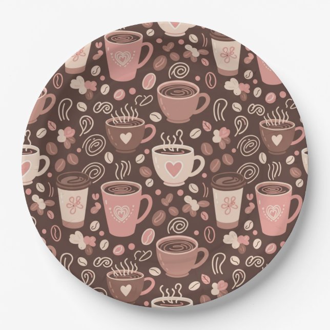 Cosy Coffee Cup Pattern (2) Paper Plate (Front)