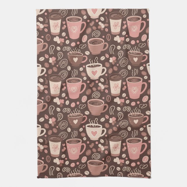 Cosy Coffee Cup Pattern (2) Tea Towel (Vertical)