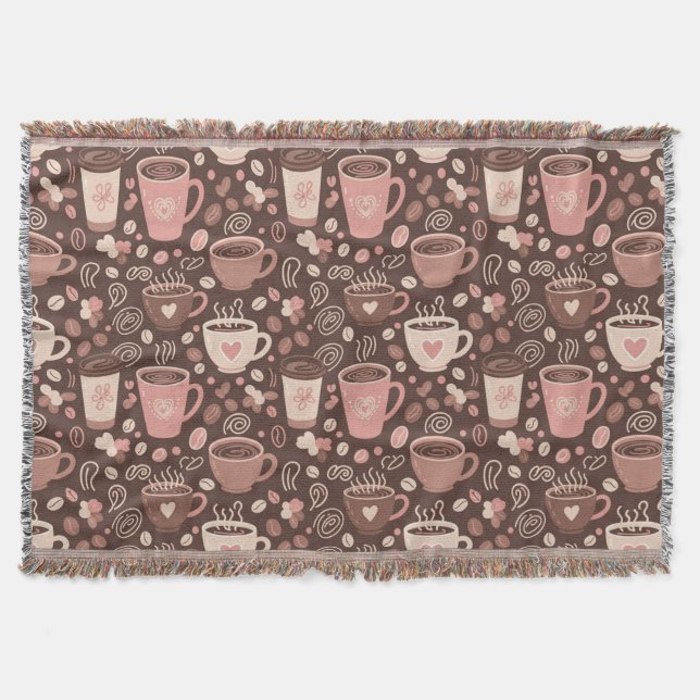 Cosy Coffee Cup Pattern (2) Throw Blanket (Front)