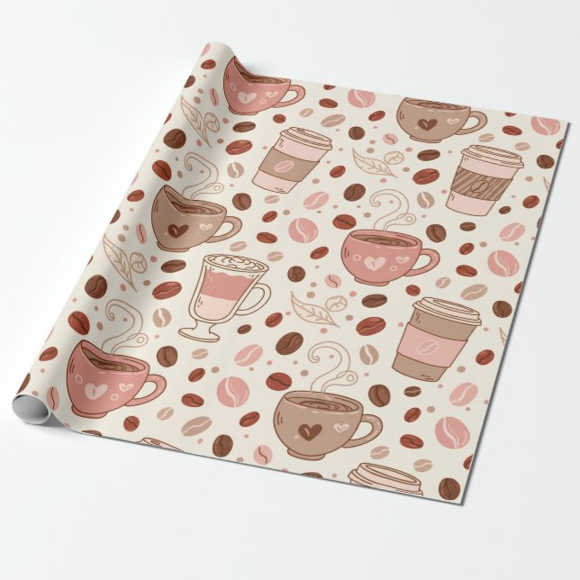Cosy Coffee Cup Pattern (3) Wrapping Paper (Unrolled)