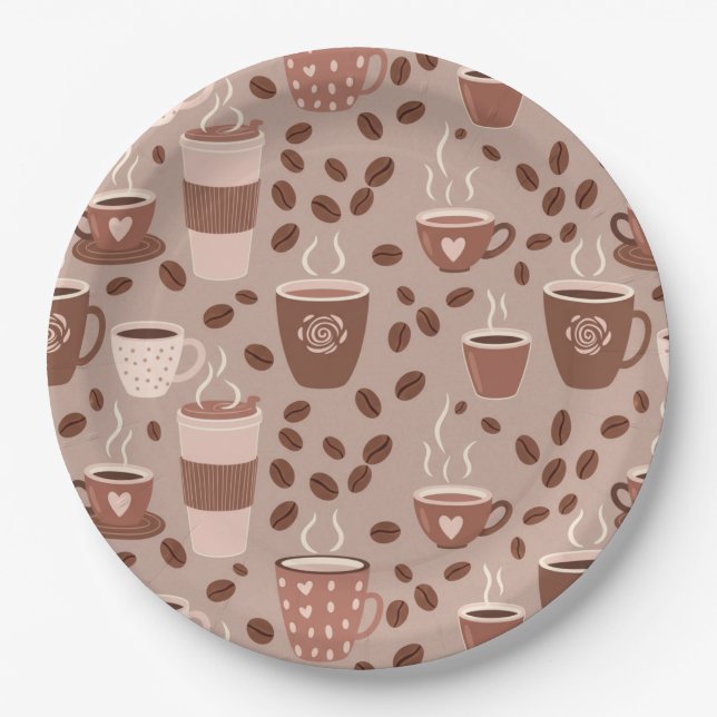 Cosy Coffee Cup Pattern (4) Paper Plate (Front)