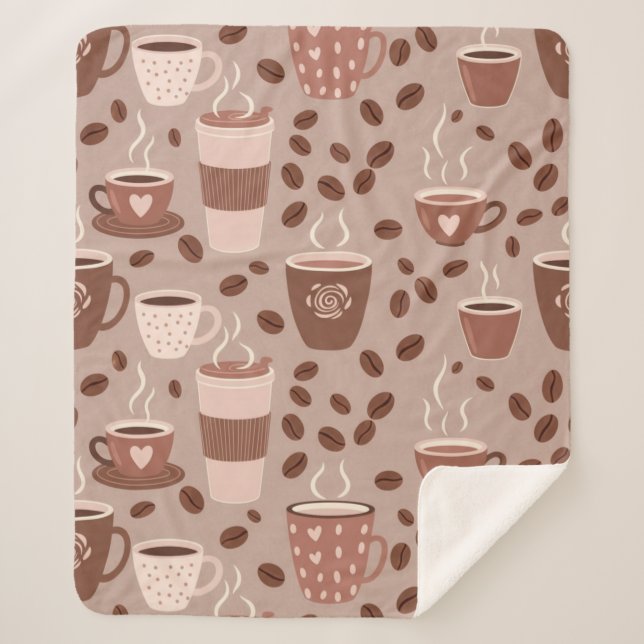 Cosy Coffee Cup Pattern (4) Sherpa Blanket (Front)