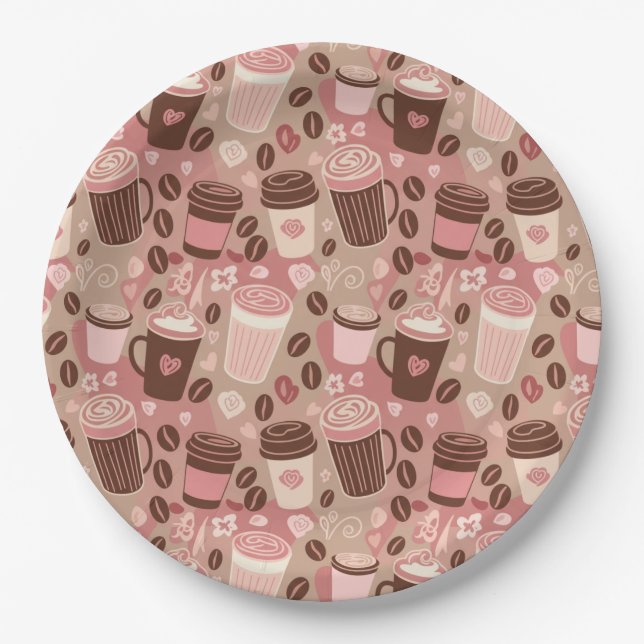 Cosy Coffee Cup Pattern (5) Paper Plate (Front)