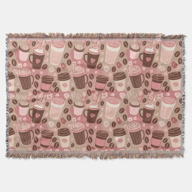 Cosy Coffee Cup Pattern (5) Throw Blanket (Front)