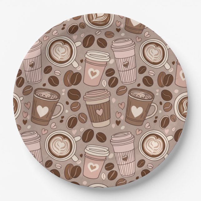 Cosy Coffee Cup Pattern (6) Paper Plate (Front)
