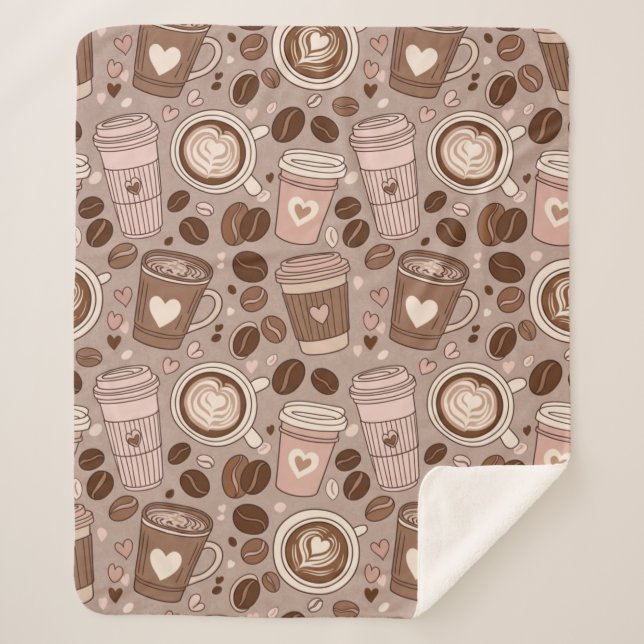 Cosy Coffee Cup Pattern (6) Sherpa Blanket (Front)