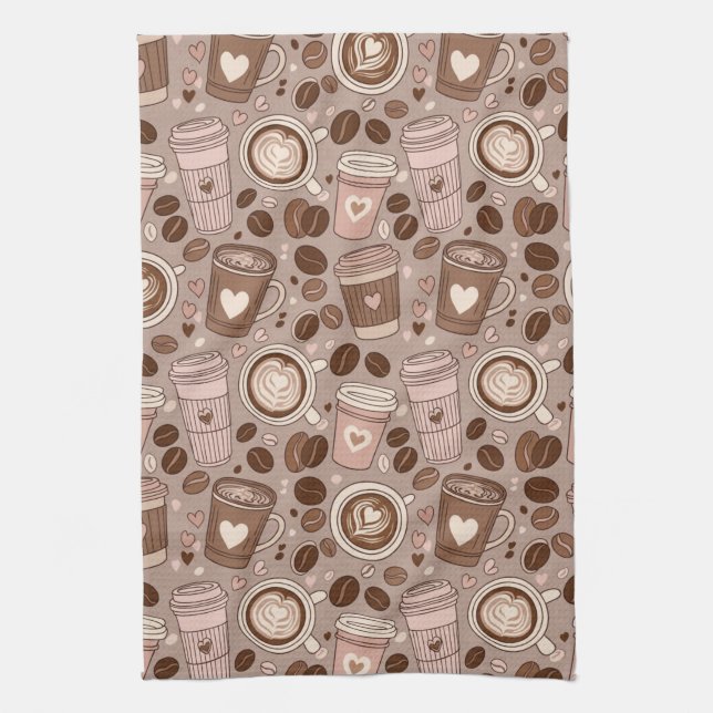 Cosy Coffee Cup Pattern (6) Tea Towel (Vertical)