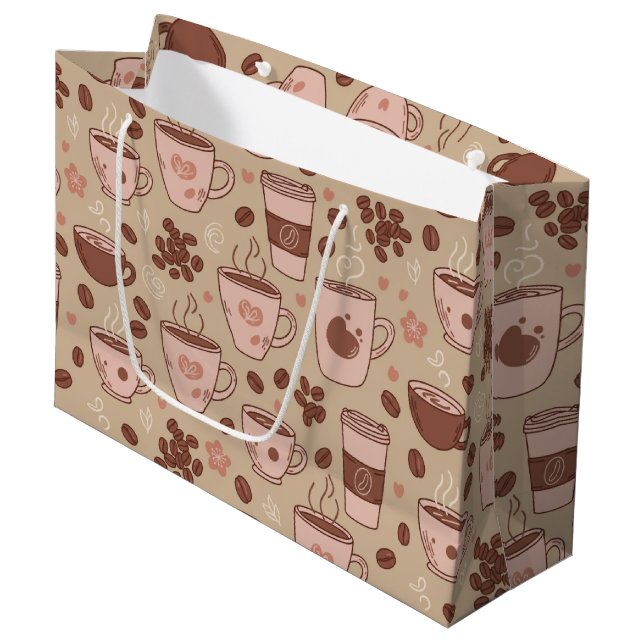 Cosy Coffee Cup Pattern (7) Large Gift Bag (Front Angled)