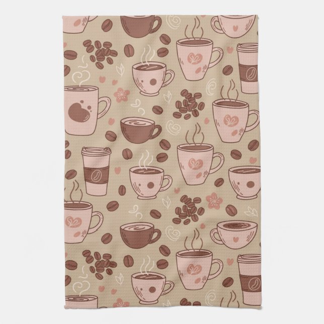 Cosy Coffee Cup Pattern (7) Tea Towel (Vertical)