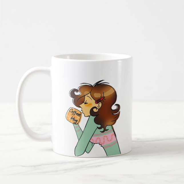 Cosy Coffee Girl Morning Illustration Mug (Left)
