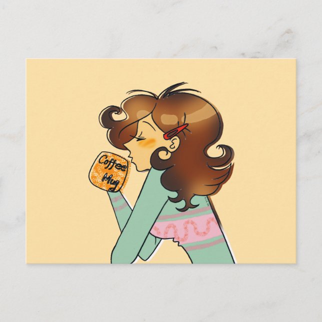 Cosy Coffee Girl Morning Illustration Postcard (Front)