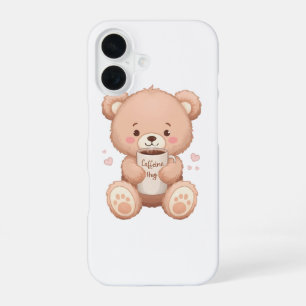 Cosy Coffee Loving Bear Illustration iPhone 16 Case