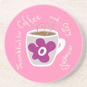 Cosy coffee mug with large flower and quote coaster