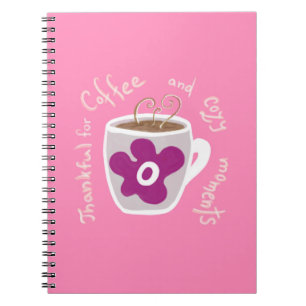 Cosy coffee mug with large flower and quote notebook