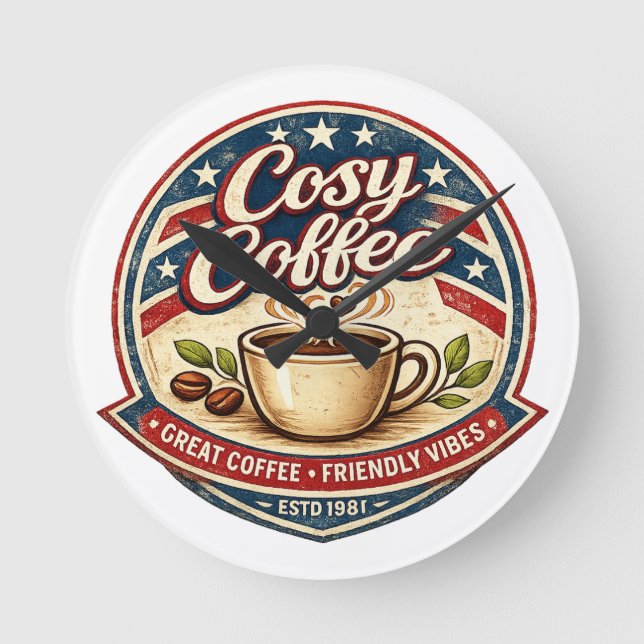Cosy Coffee Round Clock (Front)