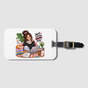 Cosy Coffee Study Girl – Work Hard Dream Big Luggage Tag