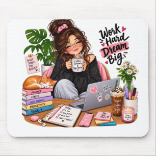 Cosy Coffee Study Girl – Work Hard Dream Big Mouse Mat