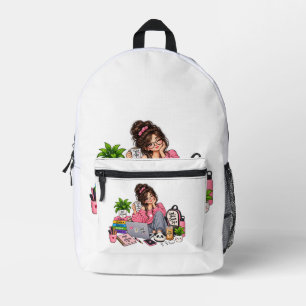 Cosy Coffee Study Girl – Work Hard Dream Big Printed Backpack