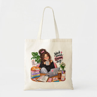 Cosy Coffee Study Girl – Work Hard Dream Big Tote Bag