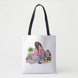 Cosy Coffee Study Girl – Work Hard Dream Big Tote Bag