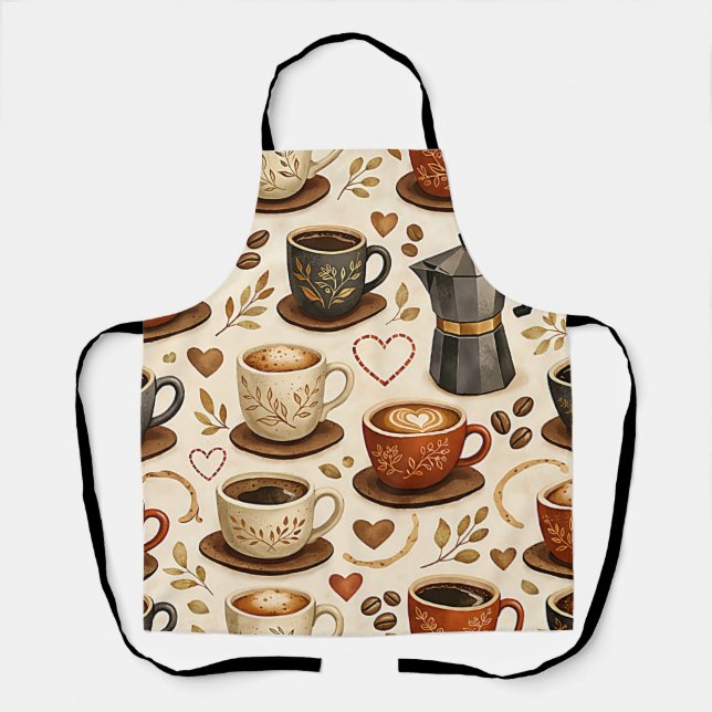 Cosy Coffee Time - Warm Aesthetic Seamless Pattern Apron (Front)