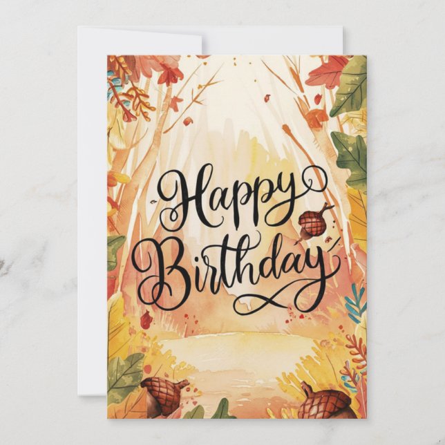 Cosy Colourful Forest Autumn Fall Happy Birthday Card (Front)