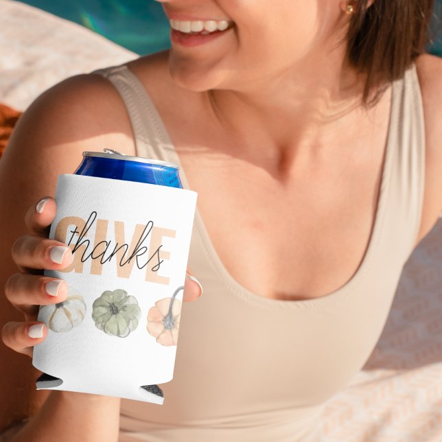Cosy Colourful Pastel Give Thanks and Pumpkin Can Cooler (Creator Uploaded)