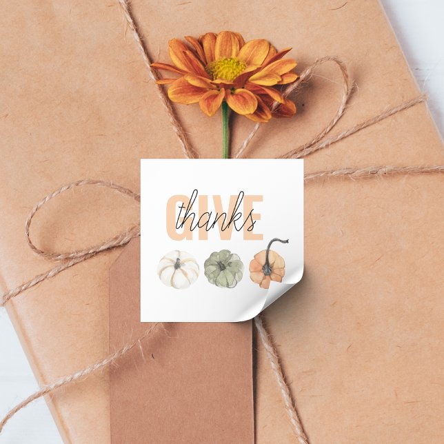 Cosy Colourful Pastel Give Thanks and Pumpkin Square Sticker (Creator Uploaded)