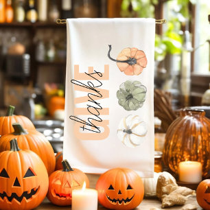 Cosy Colourful Pastel Give Thanks and Pumpkin Tea Towel