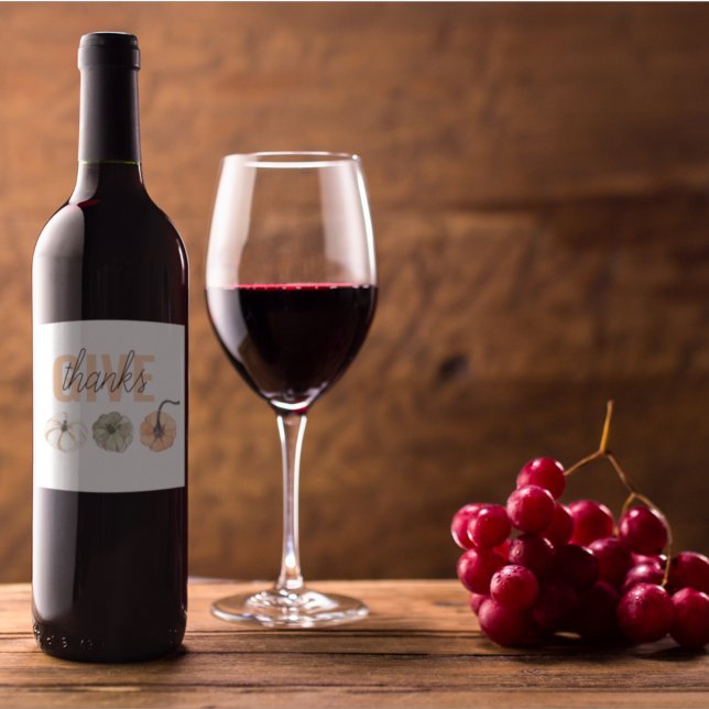 Cosy Colourful Pastel Give Thanks and Pumpkin Wine Label (Creator Uploaded)