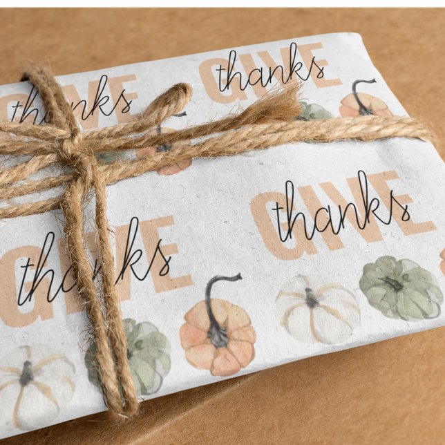 Cosy Colourful Pastel Give Thanks and Pumpkin Wrapping Paper (Creator Uploaded)