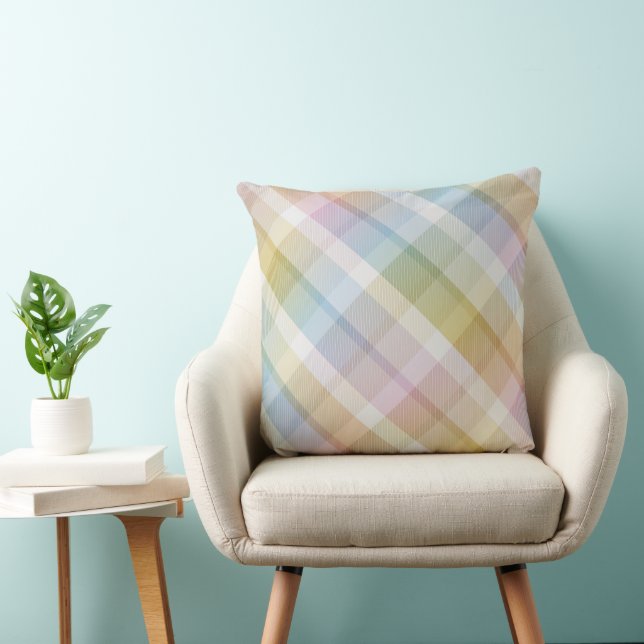 Cosy colourful tartan plaid, pink Throw Pillow (Chair)