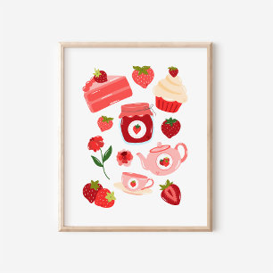 Cosy Coquette Strawberry Collage Kitchen Art Print