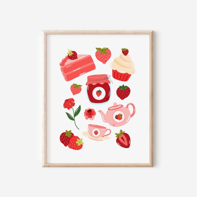 Cosy Coquette Strawberry Collage Kitchen Art Print (Creator Uploaded)