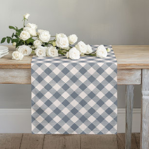 Cosy Coral Grey Plaid Table Runner Gatherings