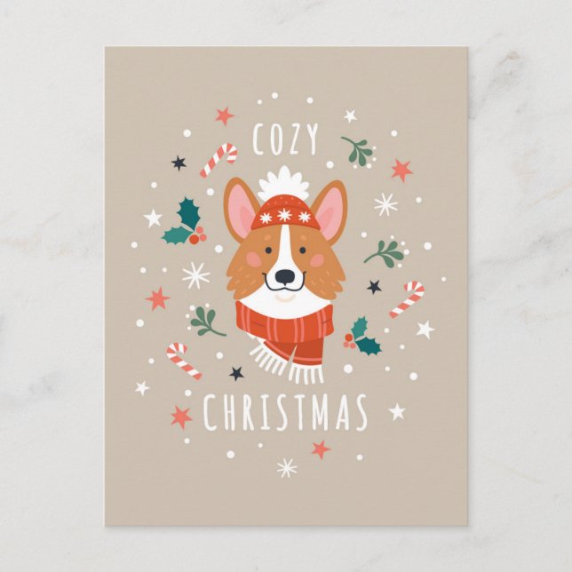 Cosy Corgi - Christmas Warmth Holiday Postcard (Front)