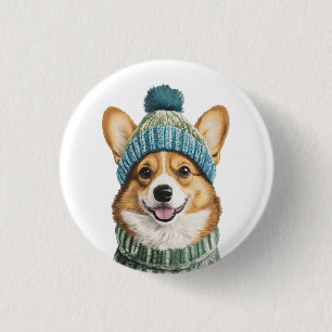Cosy Corgi in Winter Gear 3 Cm Round Badge