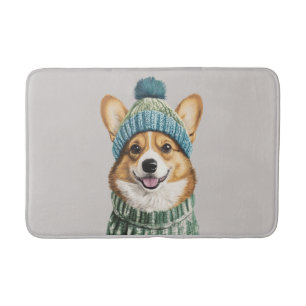Cosy Corgi in Winter Gear Bath Mat