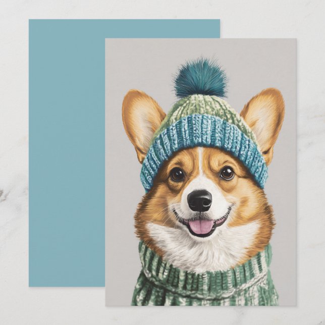 Cosy Corgi in Winter Gear Invitation (Front/Back)