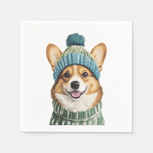 Cosy Corgi in Winter Gear Napkin (Front)