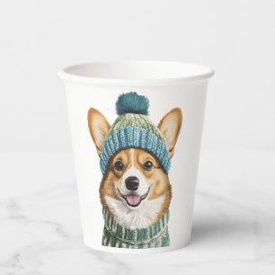 Cosy Corgi in Winter Gear Paper Cups