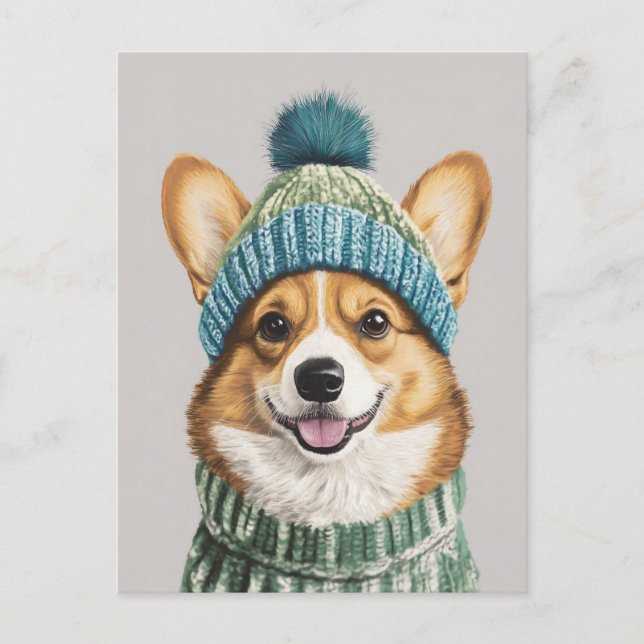 Cosy Corgi in Winter Gear Postcard (Front)