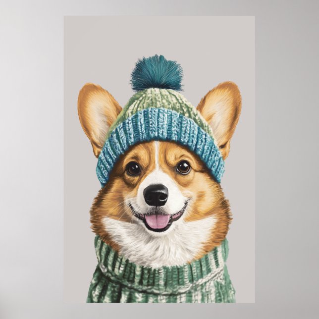 Cosy Corgi in Winter Gear Poster (Front)
