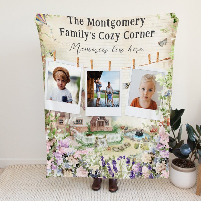 Cosy Corner | Floral Garden Family Photo Fleece Blanket (Creator Uploaded)