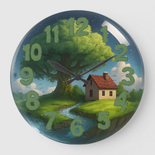 Cosy Cottage 3D Wall Clock- Rustic Nature Decor Large Clock