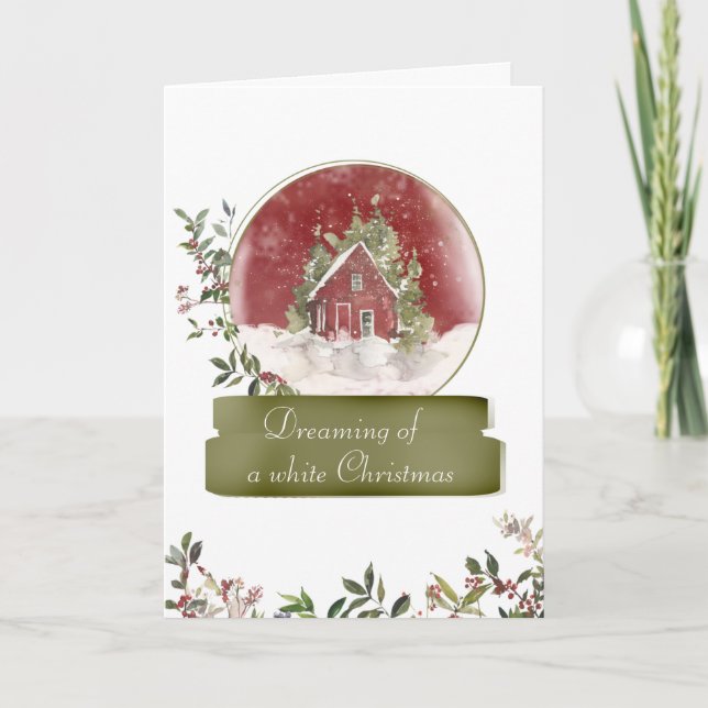Cosy Cottage and Berries Snow Globe Christmas Card (Front)